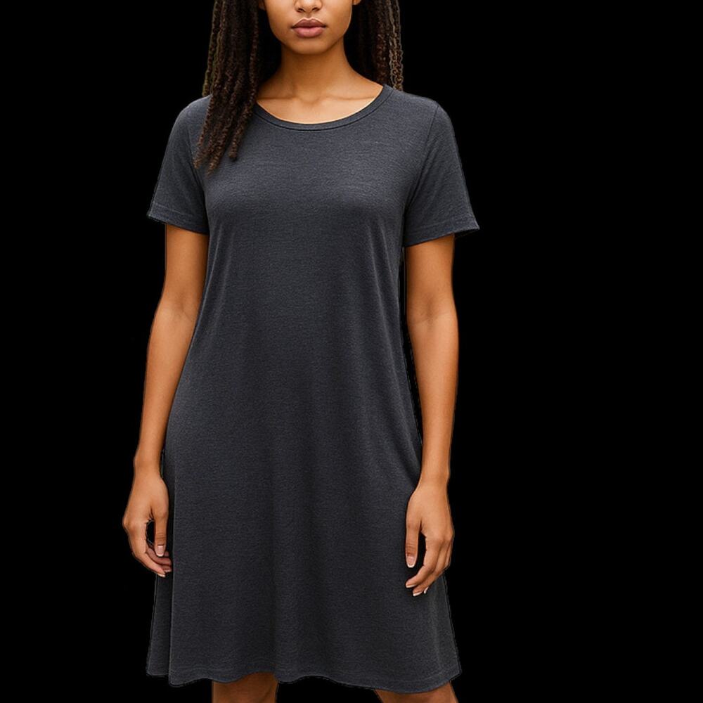 ZENANA PREMIUM Knit Midi Dress Charcoal Short Sleeves - Size L